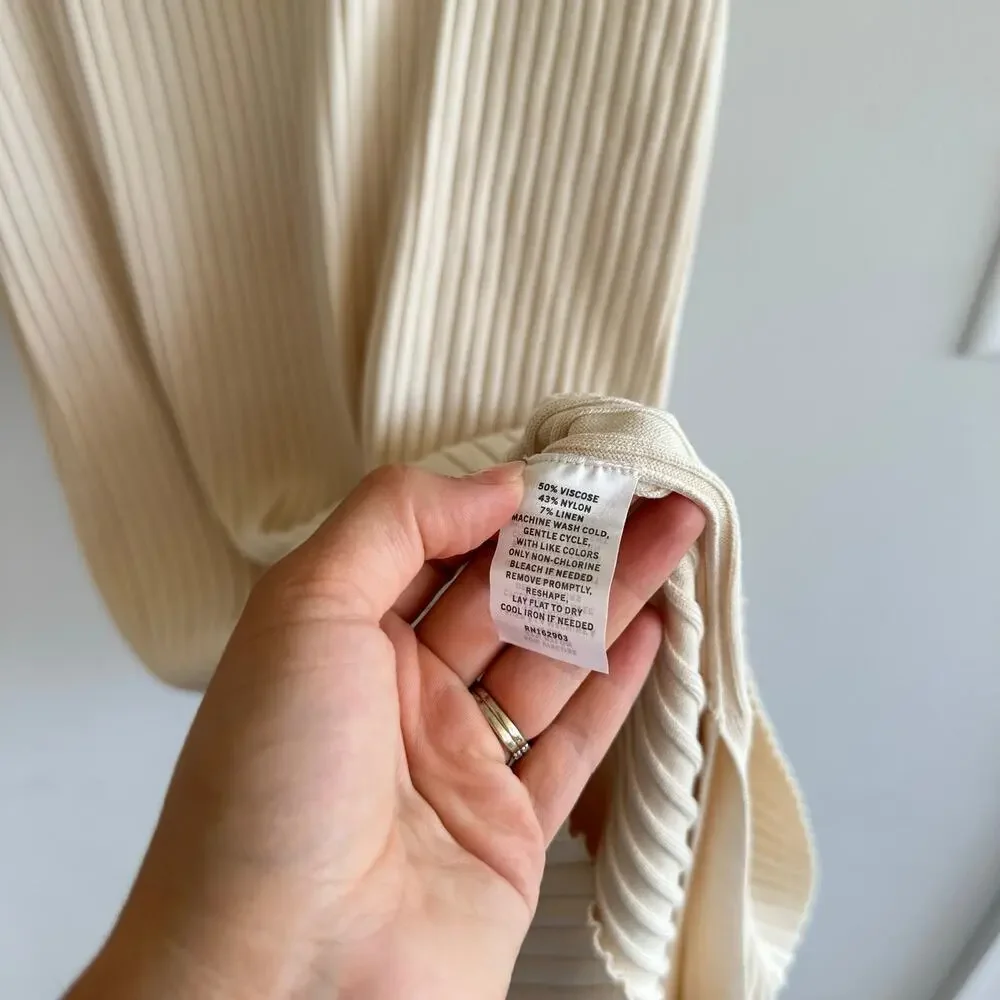 Rachel Parcell Ribbed Knit Scoop Neck Short Sleeve Midi Dress Beige Faded L - Picture 8 of 11